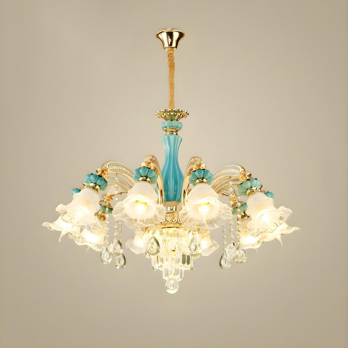 Blue Flower Crystal Chandelier for Living Room Image - 13