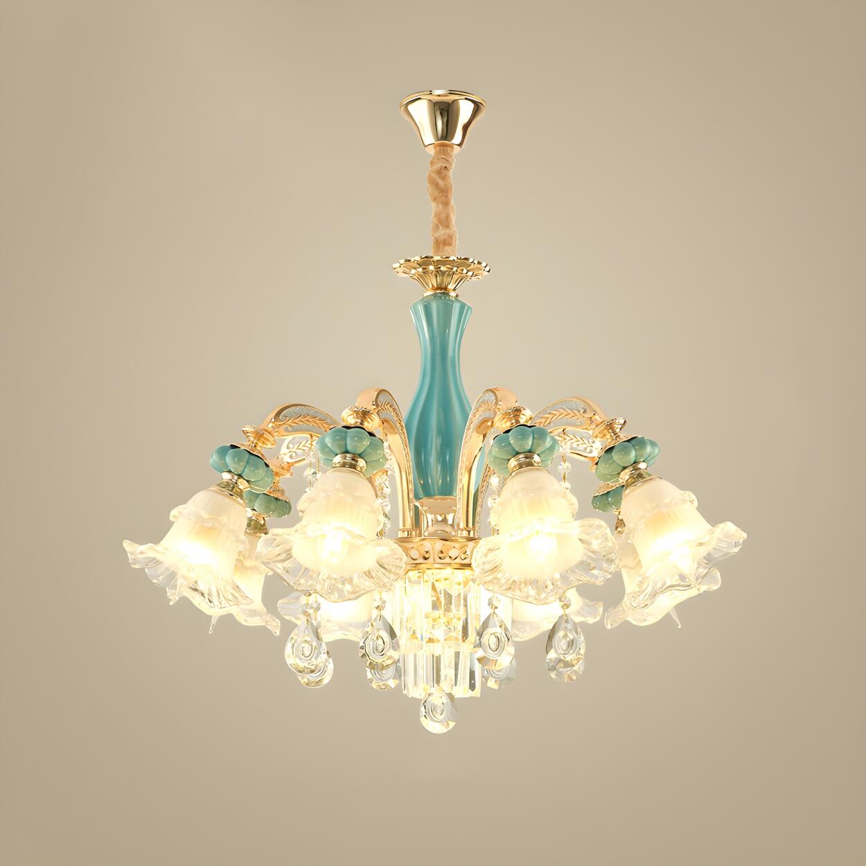 Blue Flower Crystal Chandelier for Living Room Image - 2