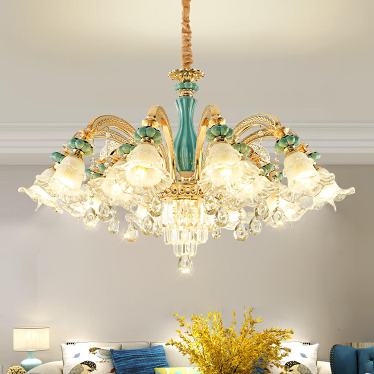 Blue Flower Crystal Chandelier for Living Room Image - 3