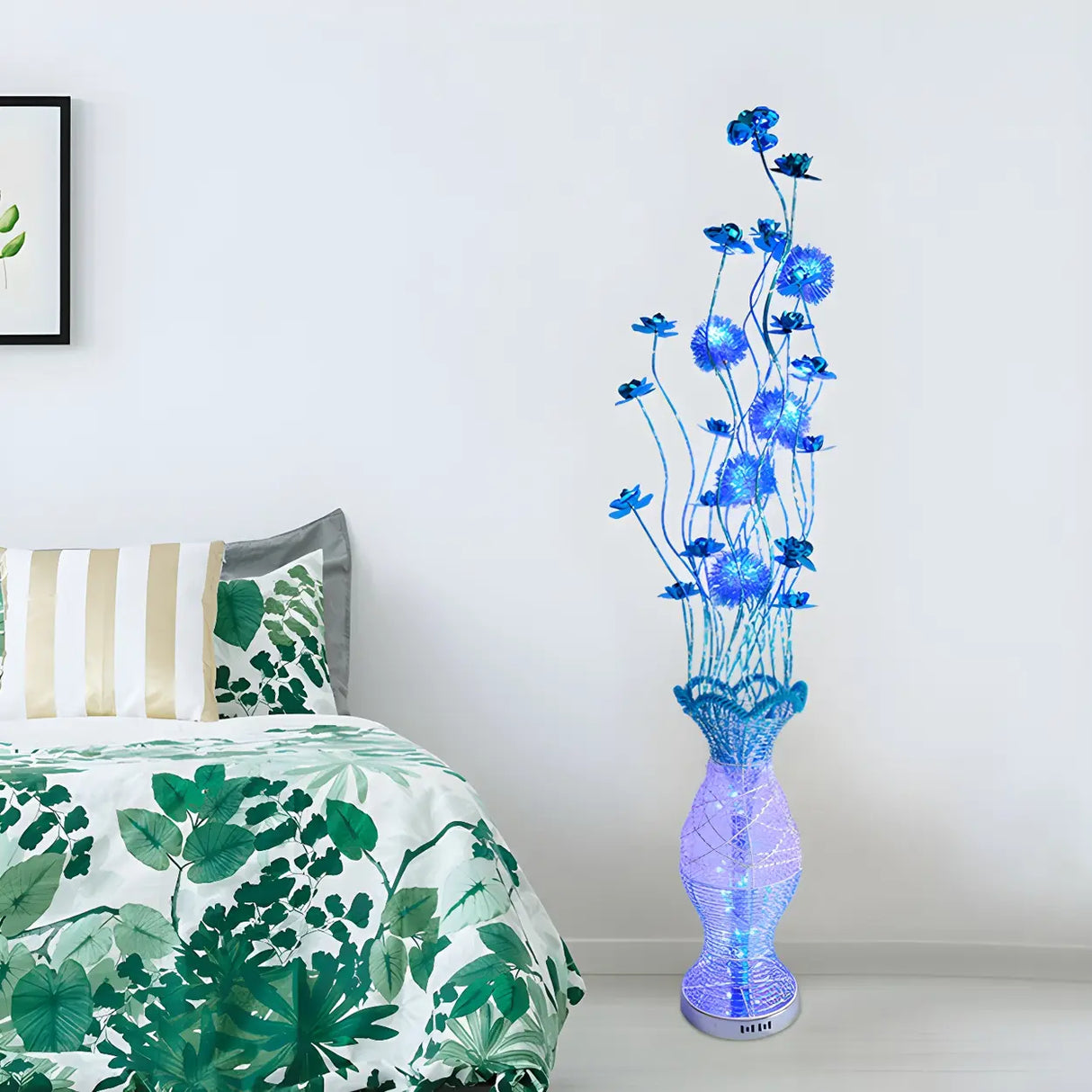 Blue Flower Decor Rustic Vase-Shaped LED Floor Lamp Image - 1