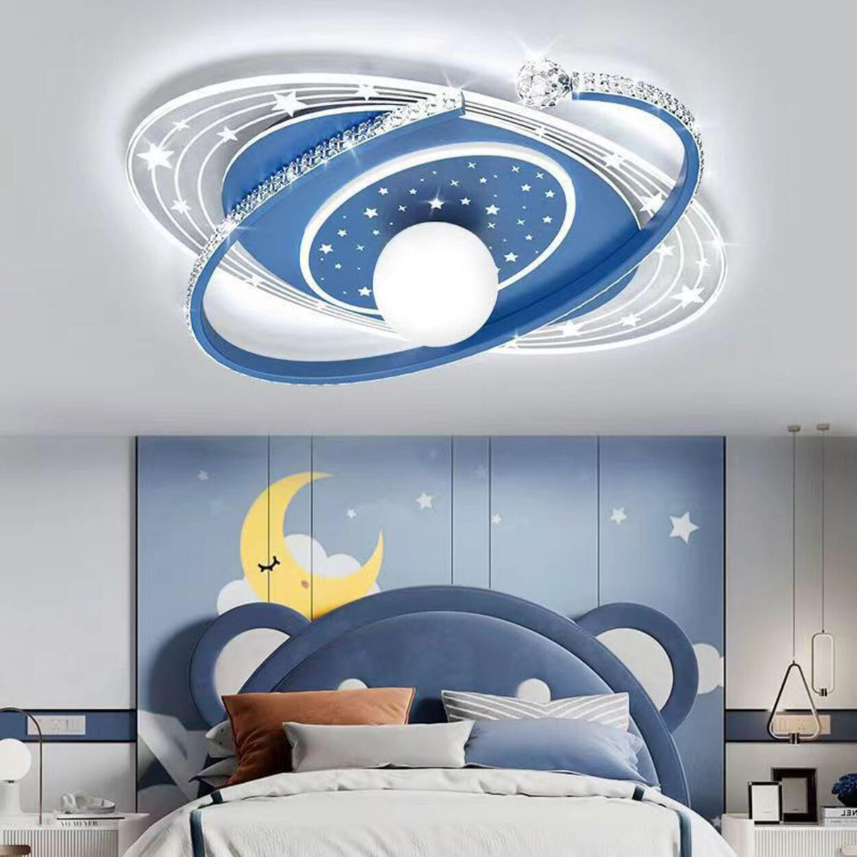 Blue Galaxy LED Flush Mount Ceiling Light Kids Room Image - 13