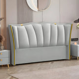 Blue-Grayish White Glam Upholstered Wingback Headboard Image - 2