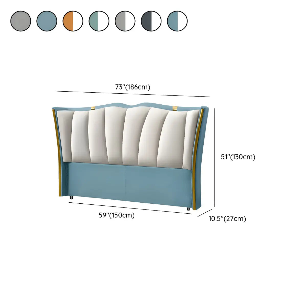 Blue-Grayish White Glam Upholstered Wingback Headboard 