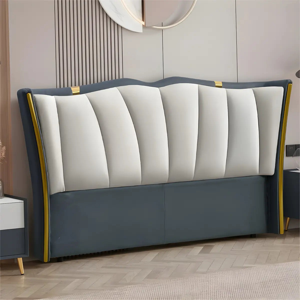 Blue-Grayish White Glam Upholstered Wingback Headboard Image - 6