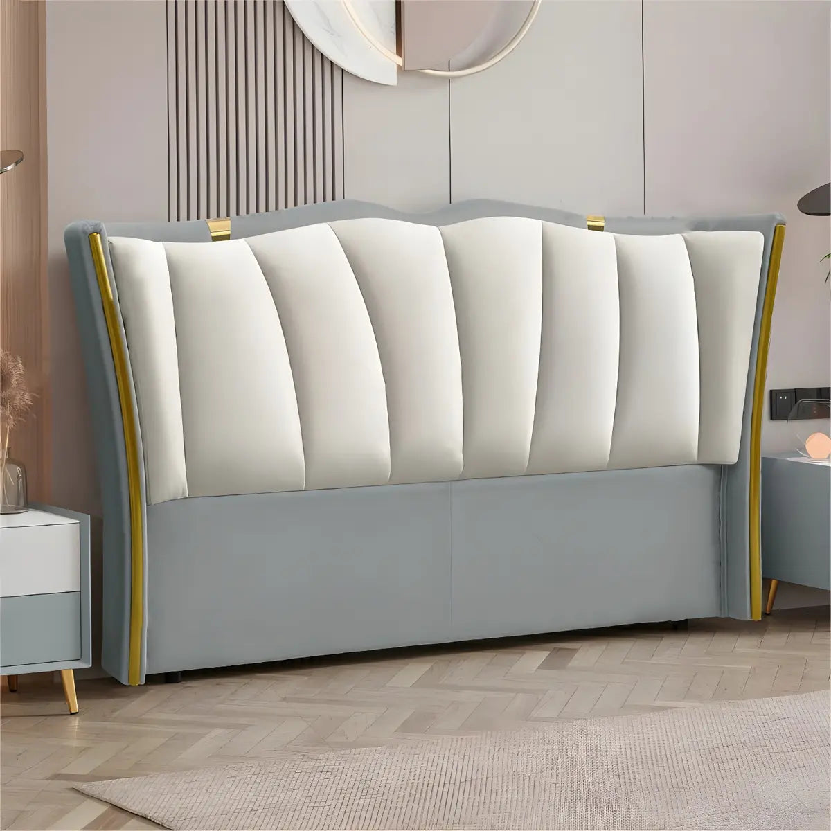 Blue-Grayish White Glam Upholstered Wingback Headboard Image - 9