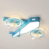 Blue Kids Airplane LED Clear Blade Ceiling Fan Light Image - 11