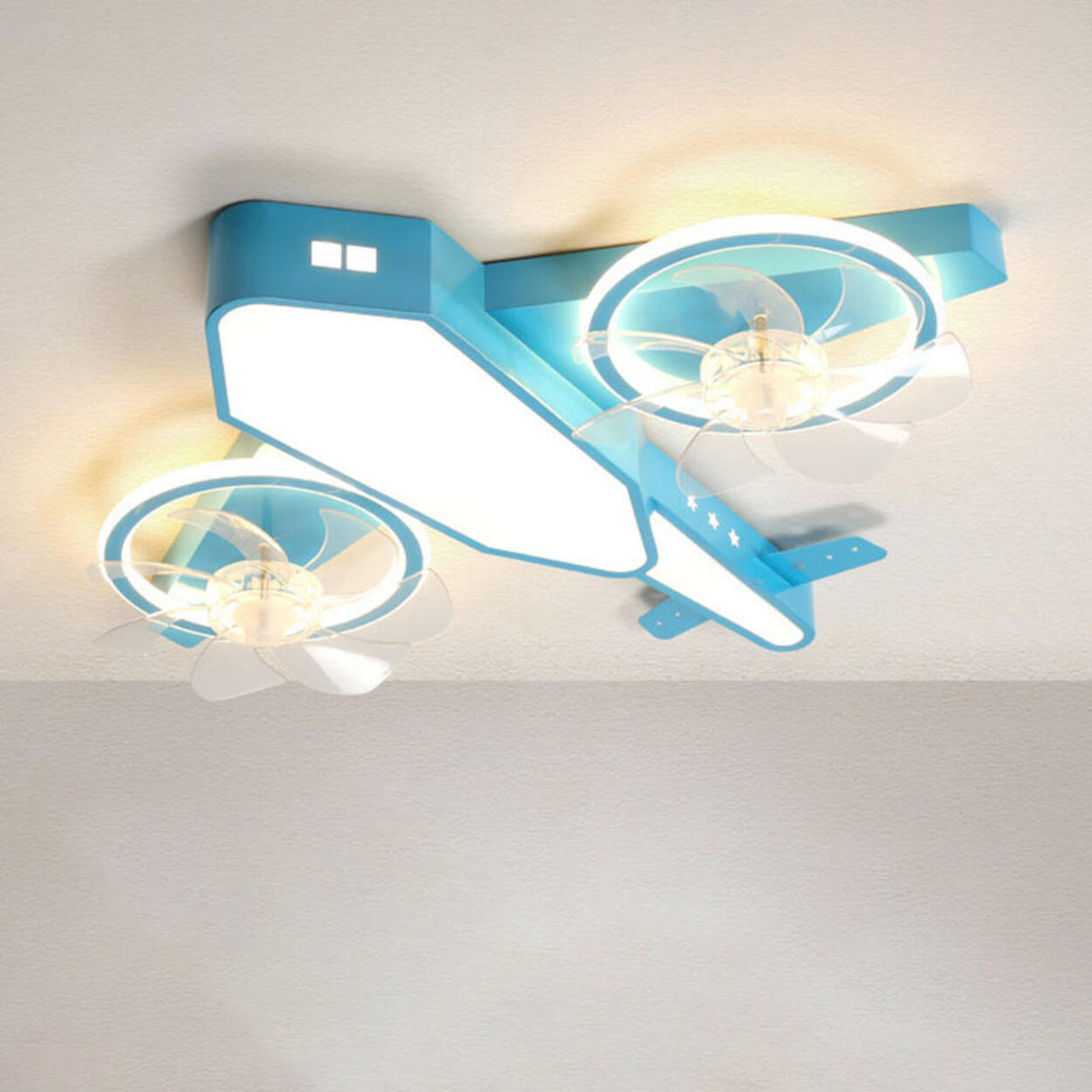 Blue Kids Airplane LED Clear Blade Ceiling Fan Light Image - 12