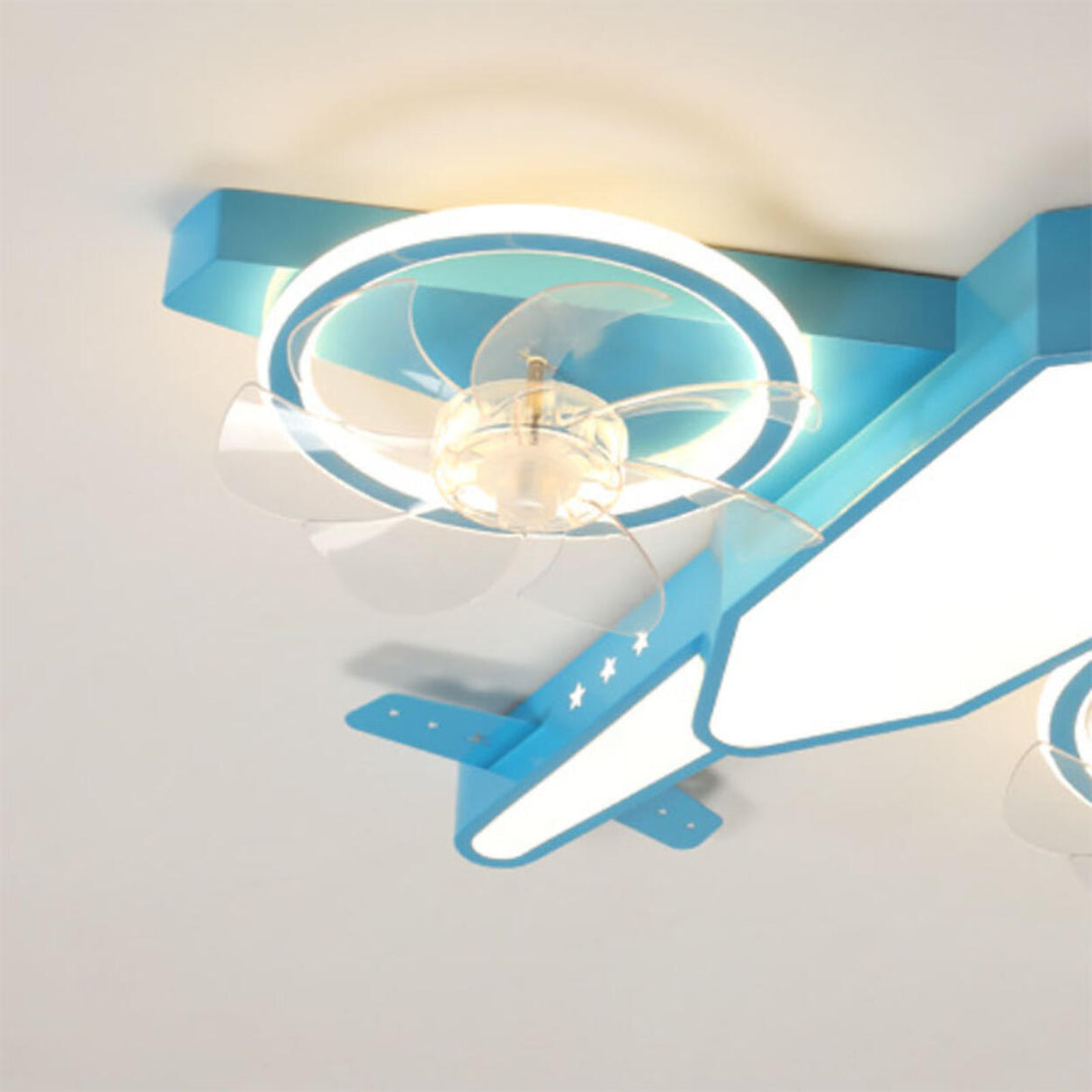 Blue Kids Airplane LED Clear Blade Ceiling Fan Light Image - 15