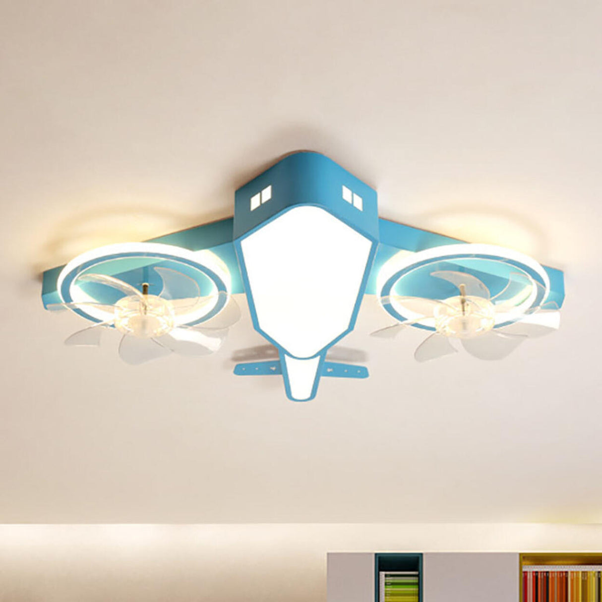 Blue Kids Airplane LED Clear Blade Ceiling Fan Light Image - 17