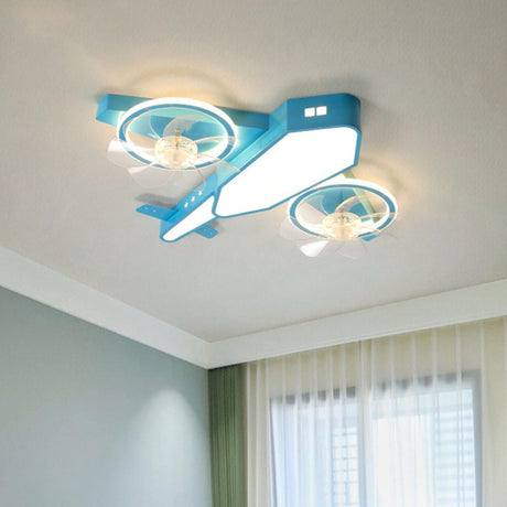 Blue Kids Airplane LED Clear Blade Ceiling Fan Light Image - 2