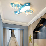 Blue Kids Airplane LED Clear Blade Ceiling Fan Light Image - 3