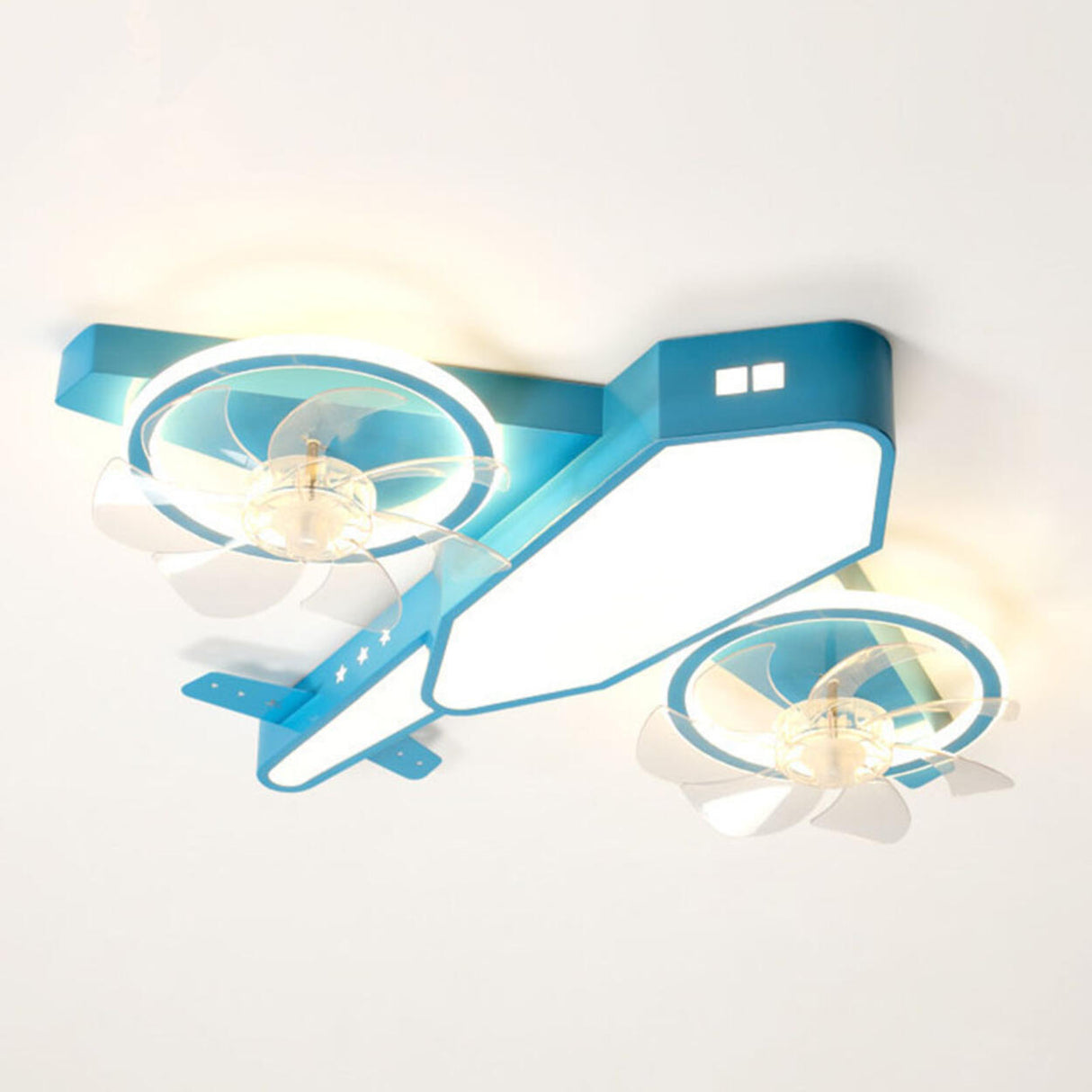 Blue Kids Airplane LED Clear Blade Ceiling Fan Light Image - 6