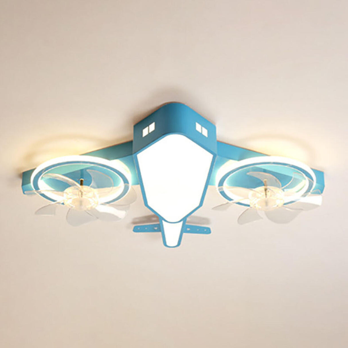 Blue Kids Airplane LED Clear Blade Ceiling Fan Light Image - 9