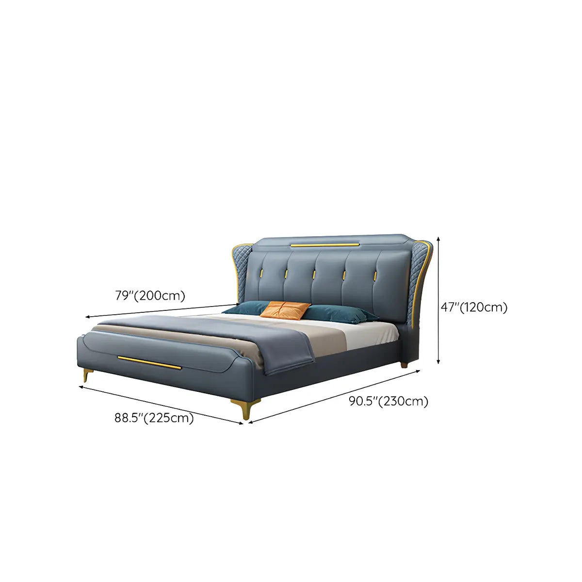 Blue Leather Upholstered Headboard King Wingback Bed Image - 9