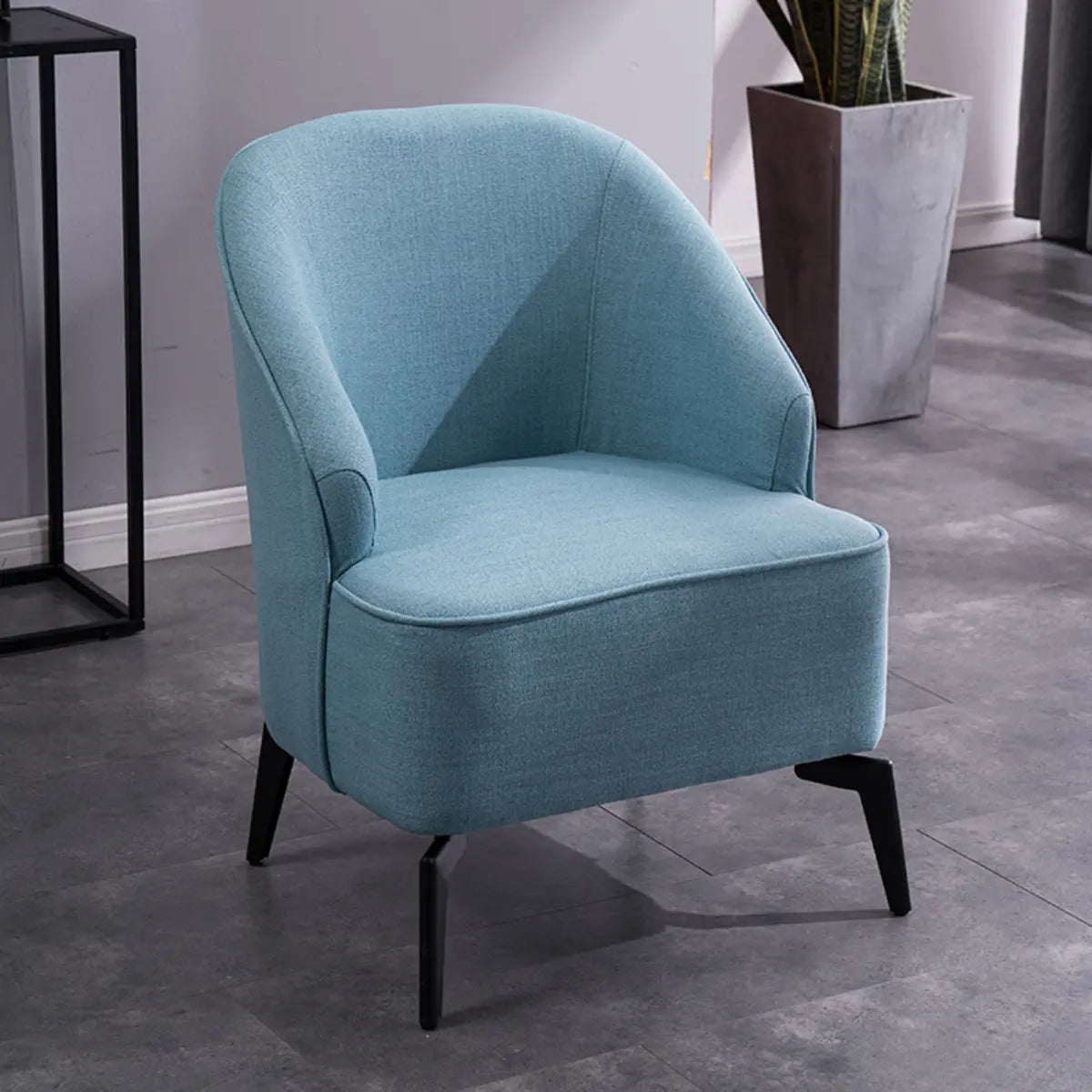 Blue Linen Fabric Fixed Back Sloped Arms Barrel Chair Image - 3