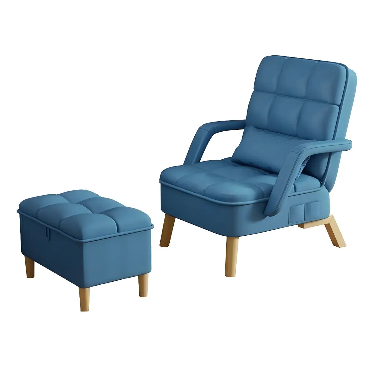 Blue Lockable Back Fabric Compact Recliner with Ottoman Image - 24