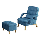 Blue Lockable Back Fabric Compact Recliner with Ottoman Image - 24