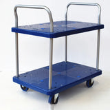 Blue Metal Utility Cart with Guardrail and 3 Shelves Image - 11