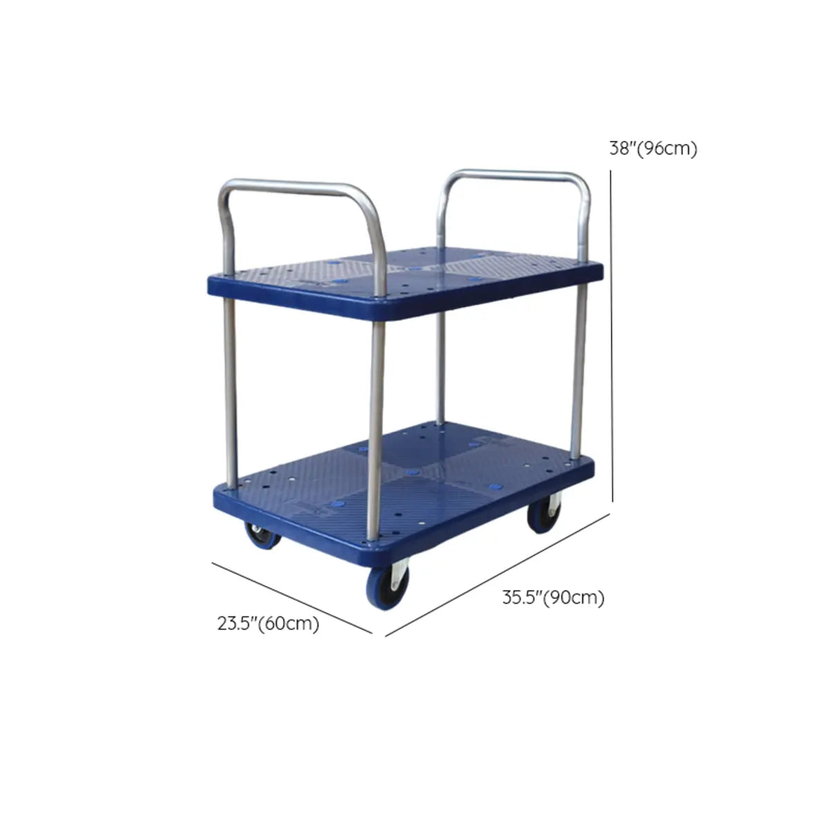 Blue Metal Utility Cart with Guardrail and 3 Shelves Image - 19