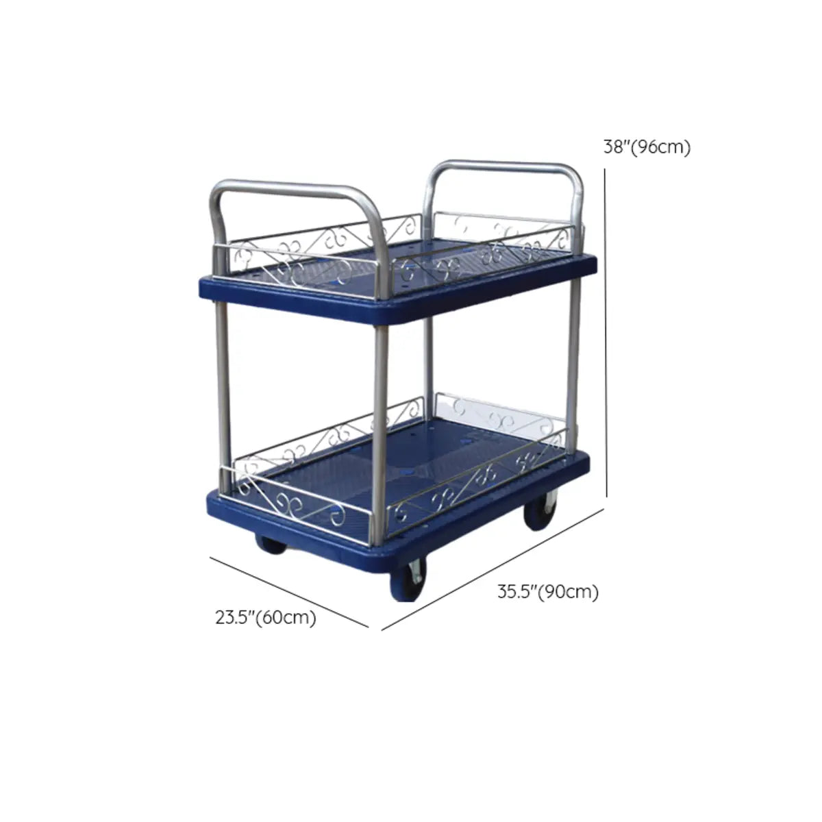 Blue Metal Utility Cart with Guardrail and 3 Shelves Image - 22