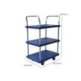 Blue Metal Utility Cart with Guardrail and 3 Shelves Image - 24