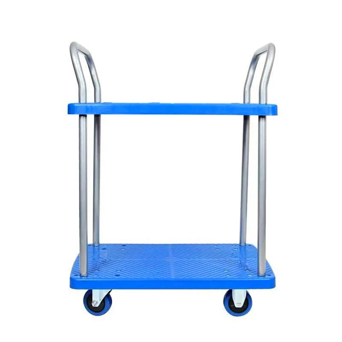 Blue Metal Utility Cart with Guardrail and 3 Shelves Image - 6