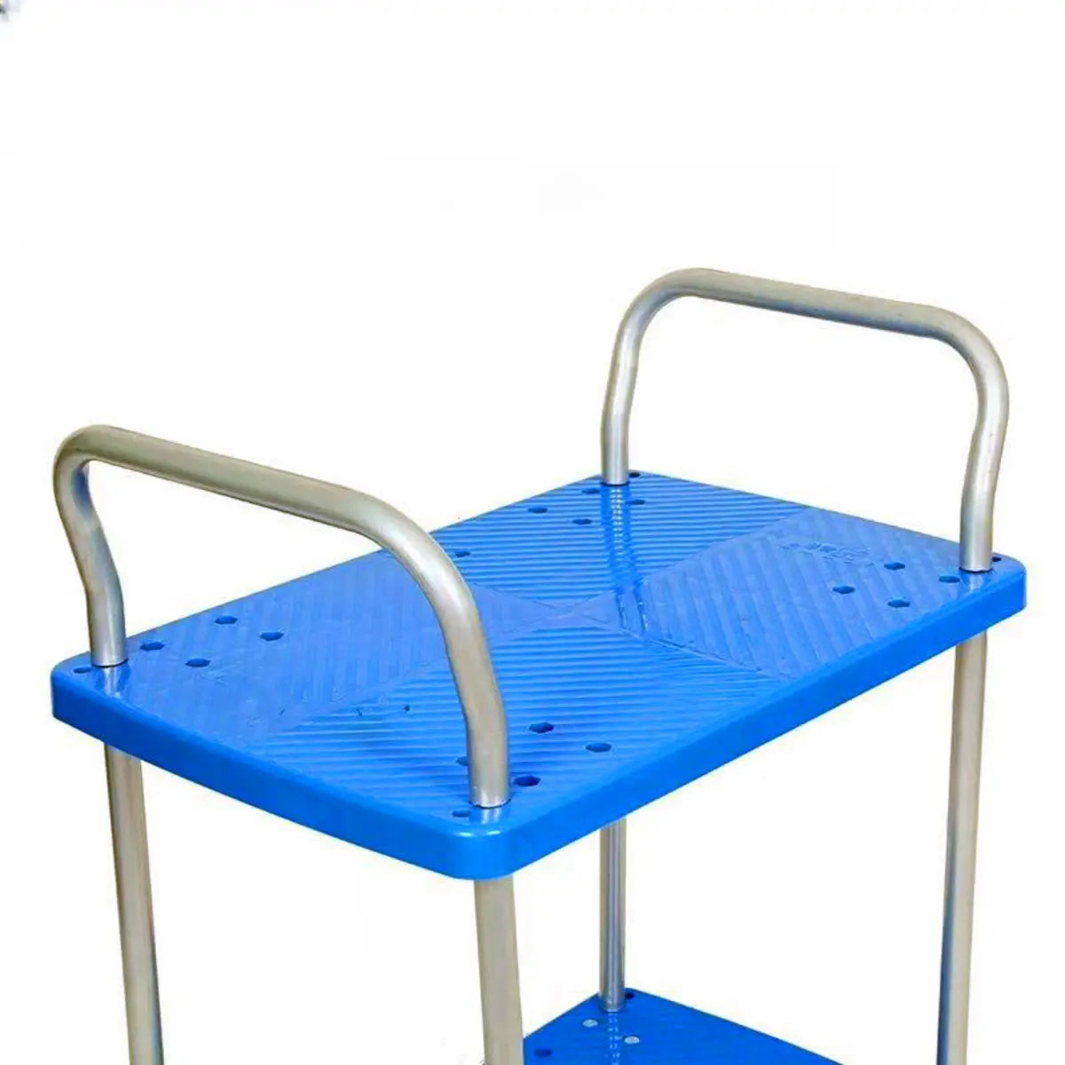 Blue Metal Utility Cart with Guardrail and 3 Shelves Image - 7