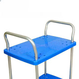 Blue Metal Utility Cart with Guardrail and 3 Shelves Image - 7