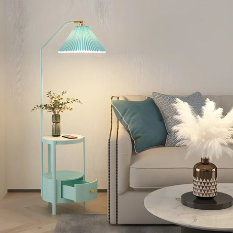 Blue Modern Cone Fabric Floor Lamp with Side Table Image - 1