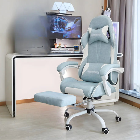 Blue Modern Swivel High Back Leather Gamer Office Chair Image - 2