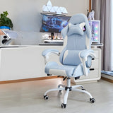 Blue Modern Swivel High Back Leather Gamer Office Chair Image - 9