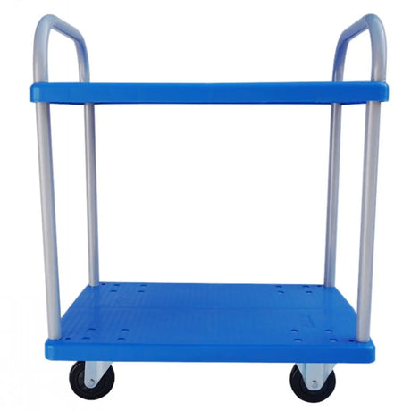 Blue Narrow Width Two-Tier Utility Carts with Shelves Image - 2