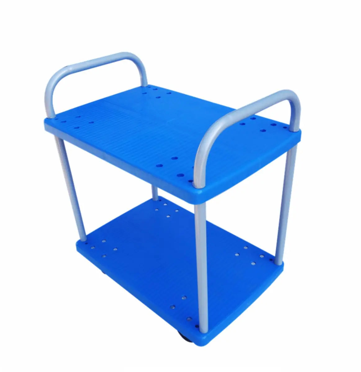 Blue Narrow Width Two-Tier Utility Carts with Shelves Image - 4