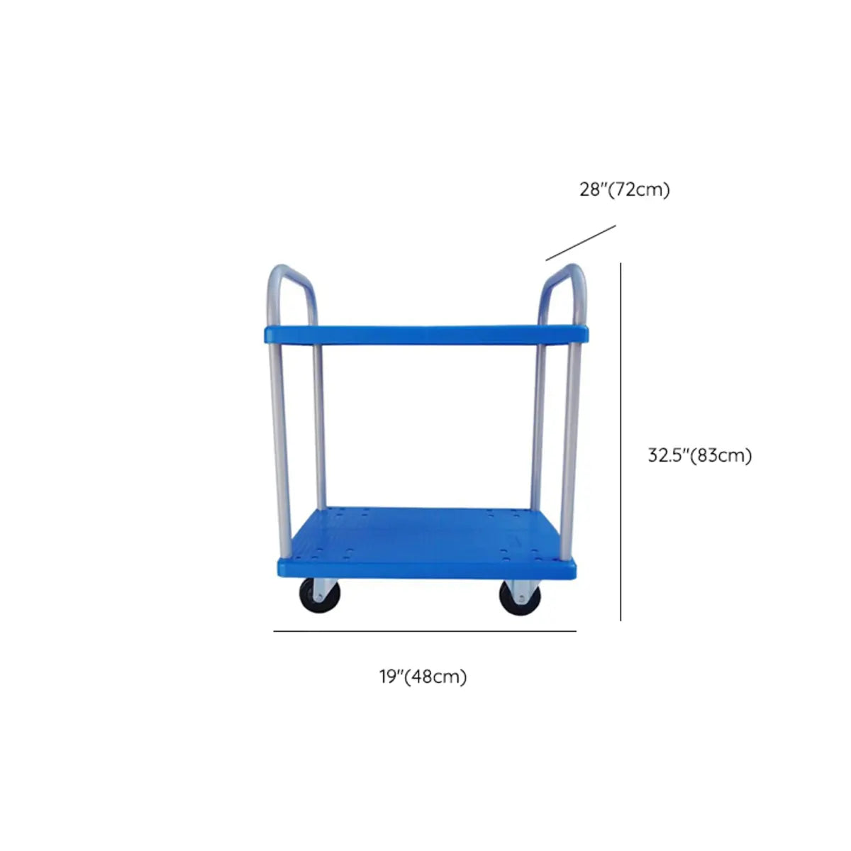 Blue Narrow Width Two-Tier Utility Carts with Shelves 