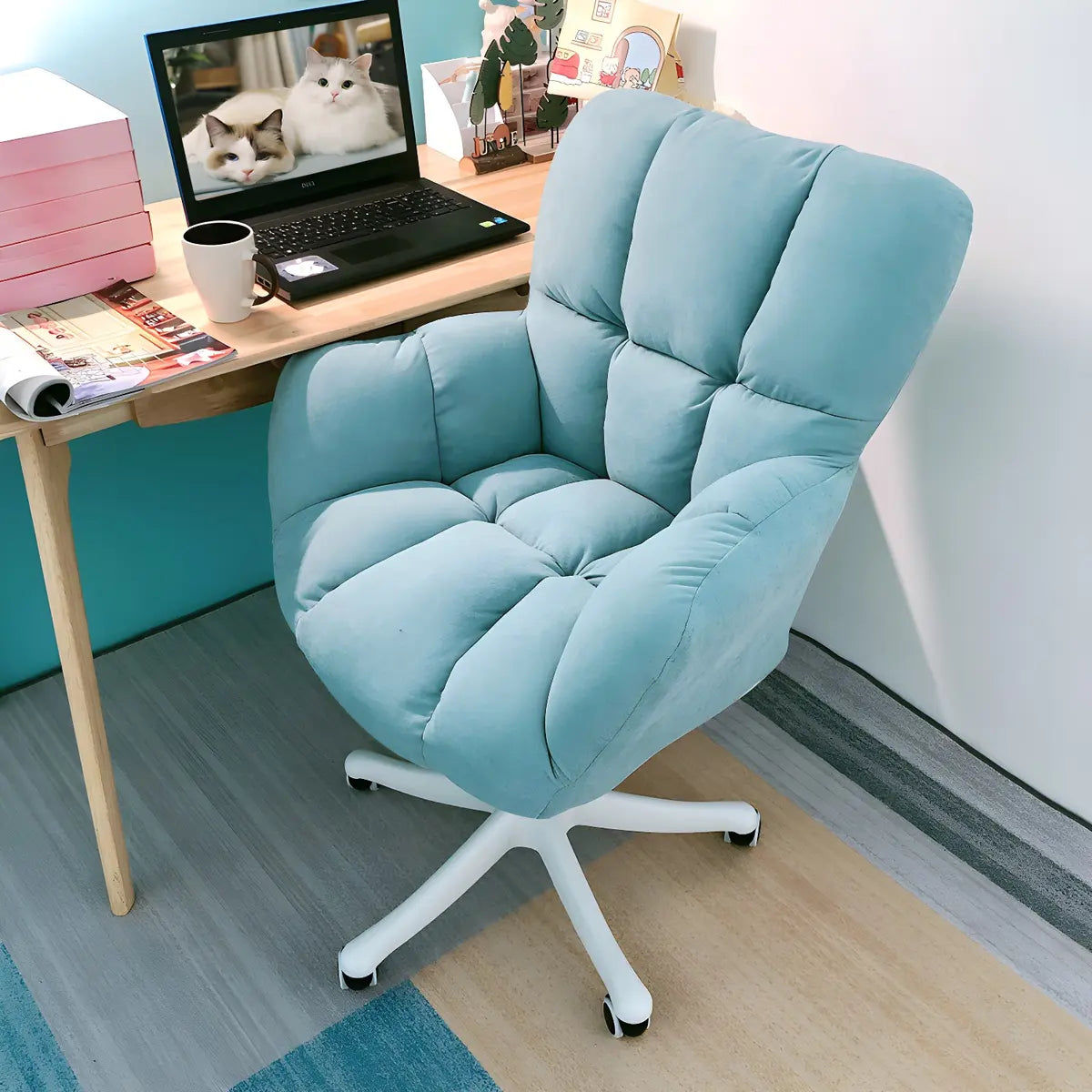 Blue Pastel Adjustable Ergonomic Plush Swivel Office Chair Image - 2