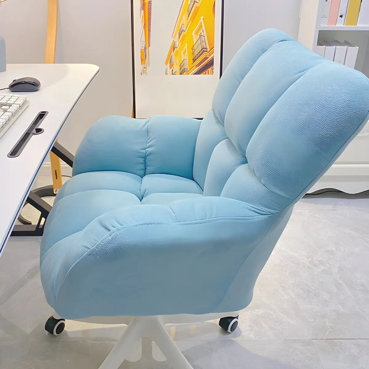 Blue Pastel Adjustable Ergonomic Plush Swivel Office Chair Image - 20