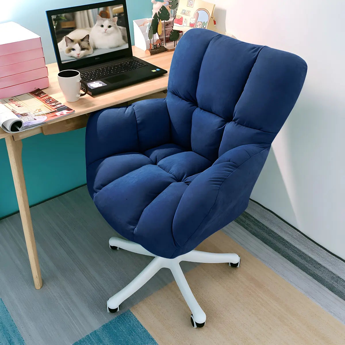 Blue Pastel Adjustable Ergonomic Plush Swivel Office Chair Image - 21