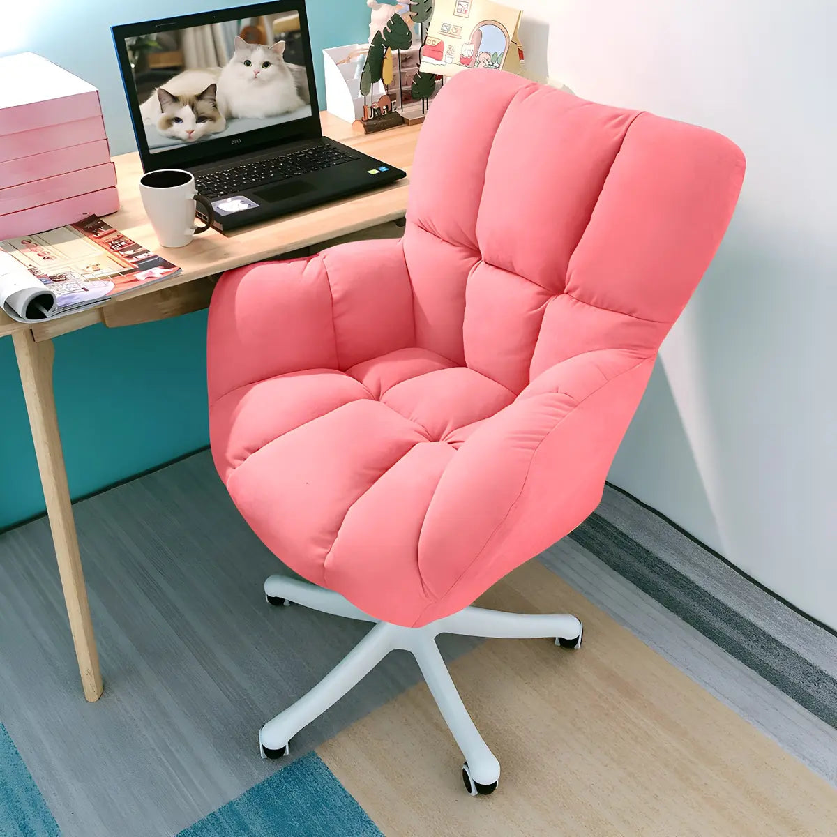 Blue Pastel Adjustable Ergonomic Plush Swivel Office Chair Image - 31