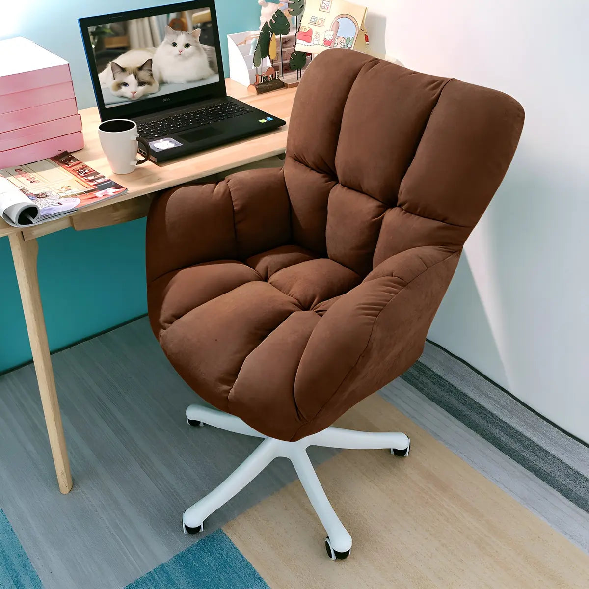 Blue Pastel Adjustable Ergonomic Plush Swivel Office Chair Image - 36