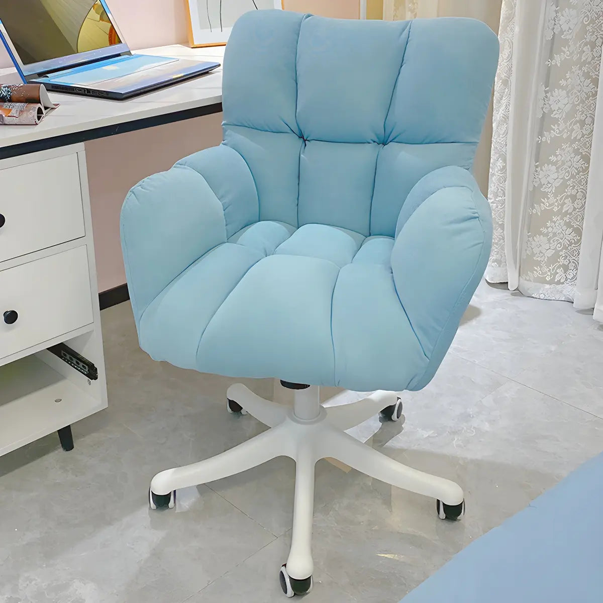 Blue Pastel Adjustable Ergonomic Plush Swivel Office Chair Image - 4