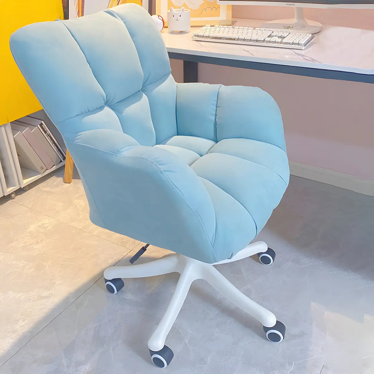 Blue Pastel Adjustable Ergonomic Plush Swivel Office Chair Image - 6