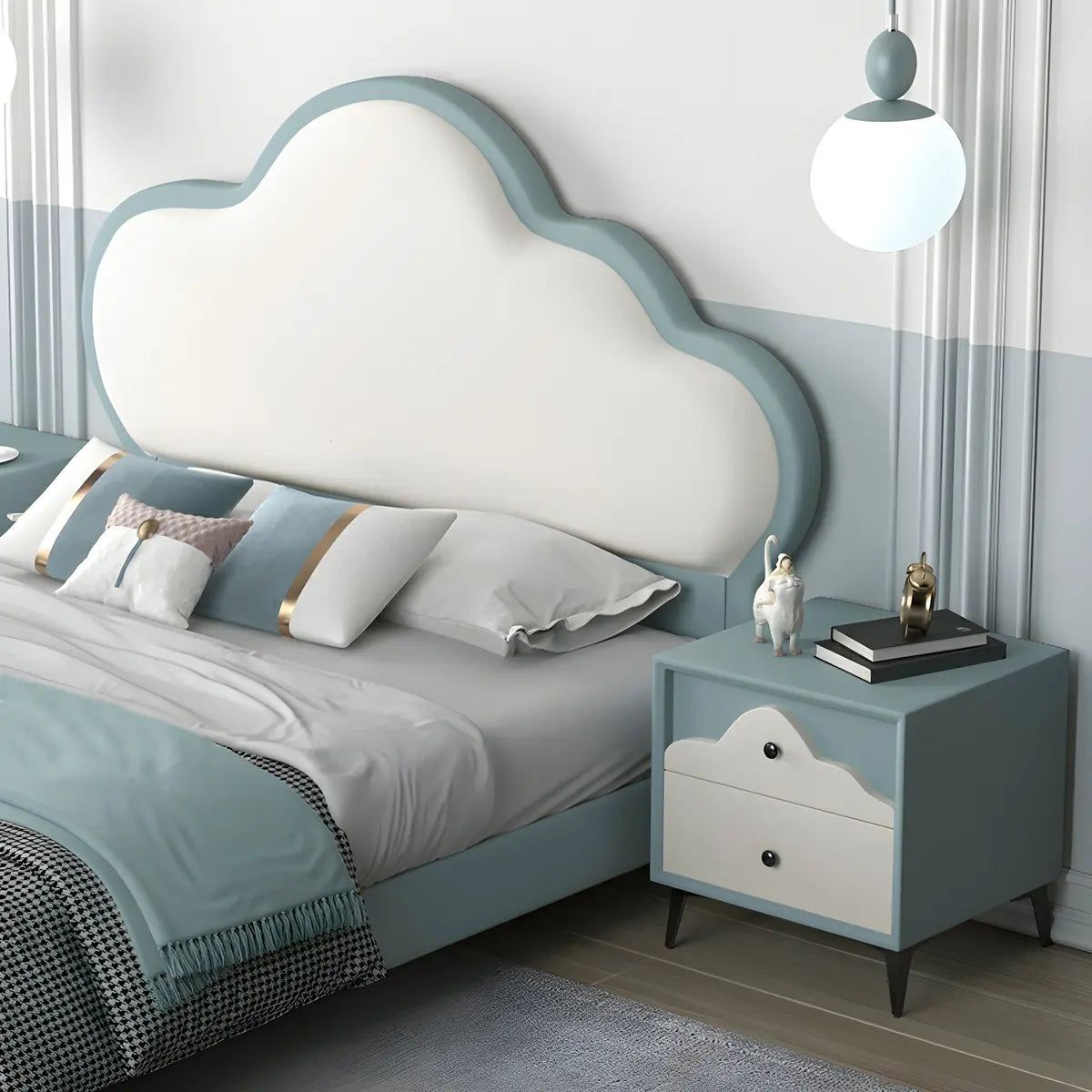 Blue Portman Cloud-Shaped Upholstered Queen Headboard Image - 2