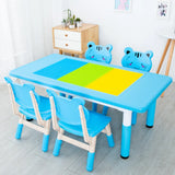 Blue Rectangular Toddler Building Block Table Chair Set Image - 1