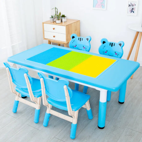 Blue Rectangular Toddler Building Block Table Chair Set Image - 1