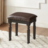 Blue Rectangular Wood Upholstered Accent Vanity Stool Image - 3