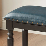 Blue Rectangular Wood Upholstered Accent Vanity Stool Image - 6