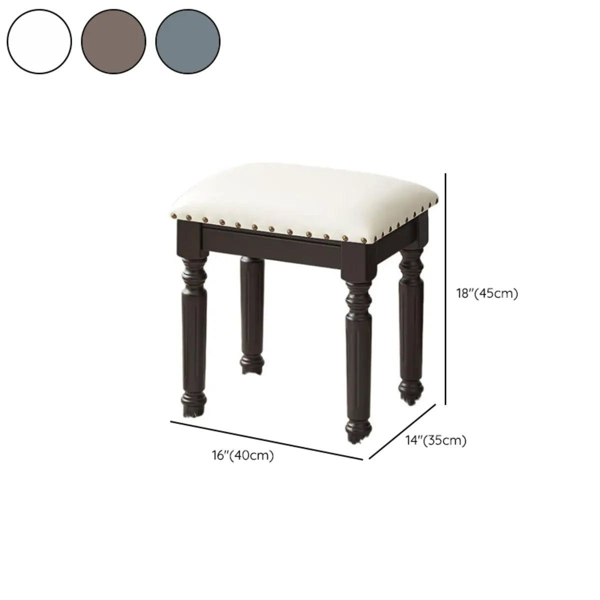 Blue Rectangular Wood Upholstered Accent Vanity Stool 