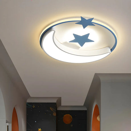 Blue Round Star Moon LED Flush Mount Ceiling Light Image - 1