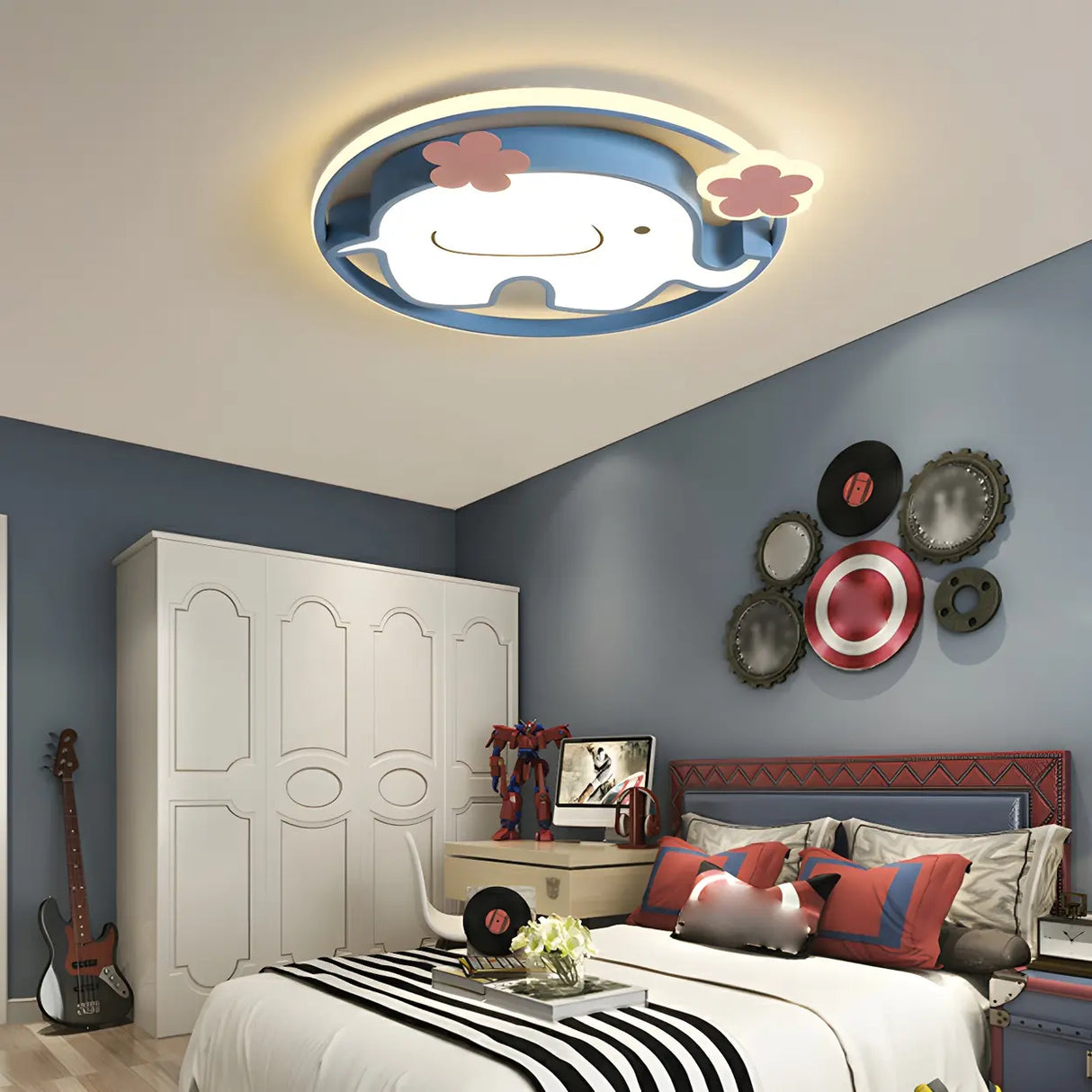 Blue Round Star Moon LED Flush Mount Ceiling Light Image - 14