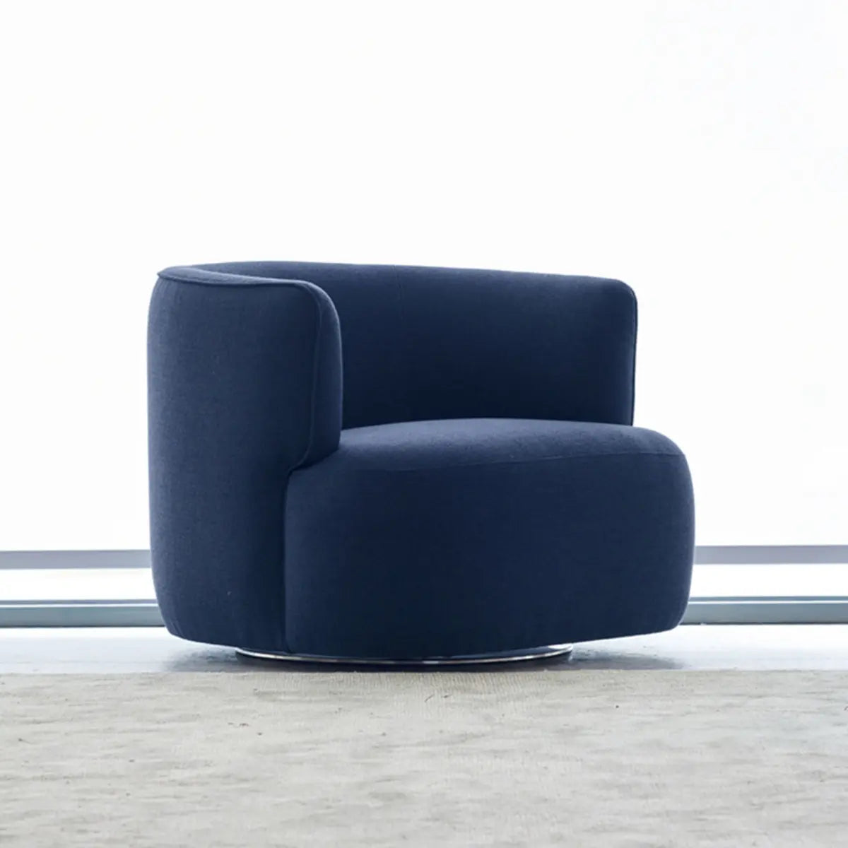 Blue Scratch Resistant Flannel Recessed Arm Barrel Chair Image - 3